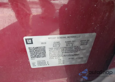 2018 GMC Acadia Slt-1 from USA, damaged, VIN 1GKKNMLS2JZ242997